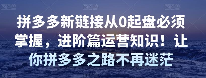 拼多多新链接从0起盘必须掌握，进阶篇运营知识！让你拼多多之路不再迷茫