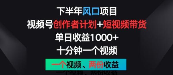 下半年风口项目，视频号创作者计划+视频带货，一个视频两份收益，十分钟一个视频【揭秘】