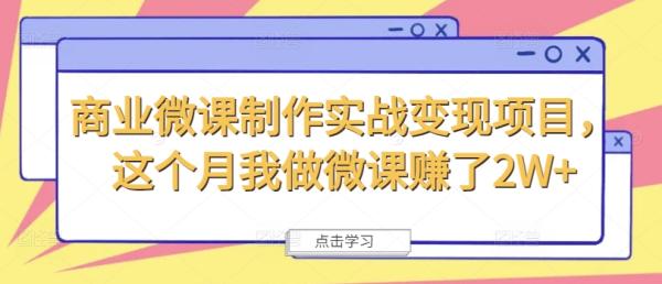 商业微课制作实战变现项目，这个月我做微课赚了2W+