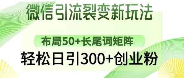 微信引流裂变新玩法：布局50+长尾词矩阵，轻松日引300+创业粉