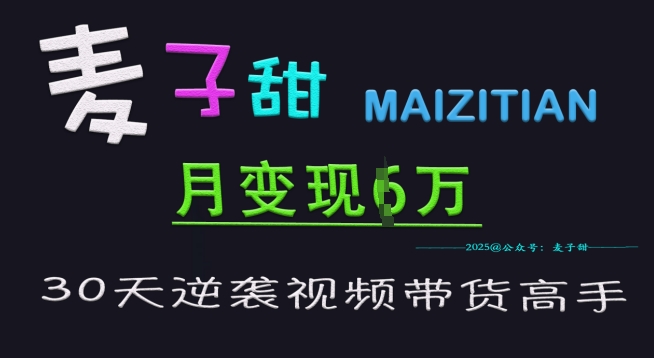 麦子甜30天逆袭视频带货高手，单月变现6W加特训营